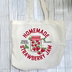 Homemade Strawberry Jam Tote Bag, Reusable Grocery Bag, Book Bag